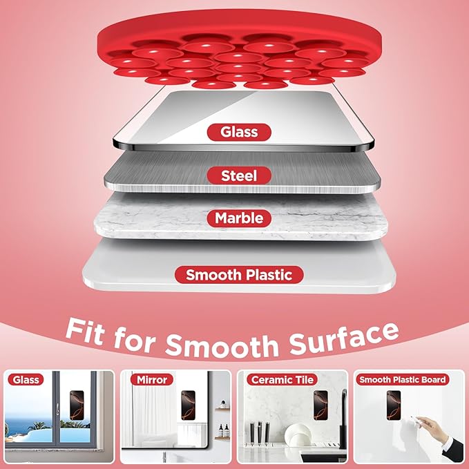 Magnetic Suction Cup Phone Mount, Compatible with MagSafe, Silicone Octo Cup Buddy Sticky Grip Holder for iPhone and Android, Removable Hands-Free Phone Stand Selfie/Video for TikTok, Red