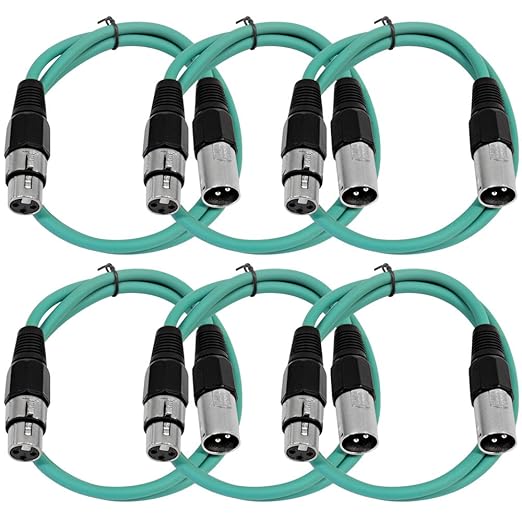 Seismic Audio - SAXLX-2-6 Pack of 2' Green XLR Male to XLR Female Patch Cables - Balanced - 2 Foot Patch Cords