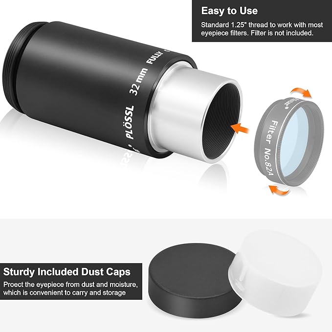 Alstar 1.25 Inch Plossl Telescope Eyepiece - 32mm Fully Multicoated Optical Lens for 1.25inch Astronomic Telescope and Astronomy Filters - 4 Element Plossl Design