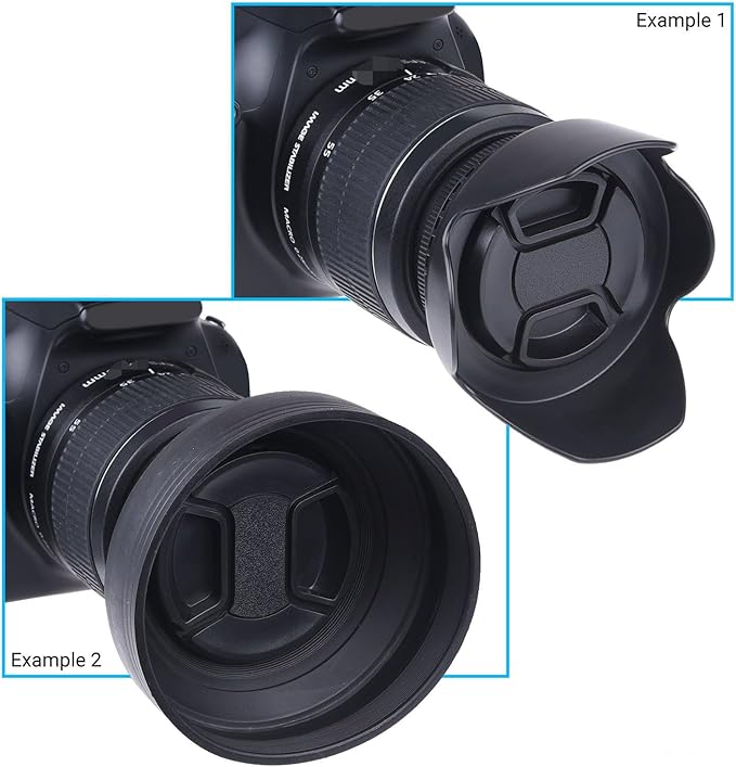 55mm Set of 2 Camera Lens Hoods and 1 Lens Cap - Rubber (Collapsible) + Tulip Flower - Sun Shade/Shield - Reduces Lens Flare and Glare - Blocks Excess Sunlight for Enhanced Photography and Video