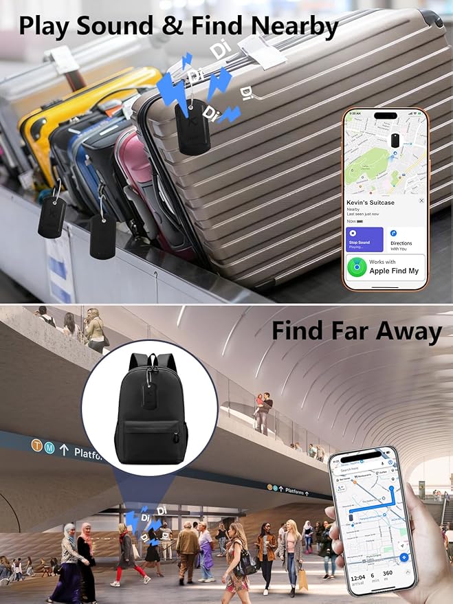 Luggage Tags Built-in Anti-Loss Tracker, Luxury Leather Luggage Tags for Suitcase, Travel Bags, Backpacks, Travel Organizer for Lost Baggage Prevention (S-Black)
