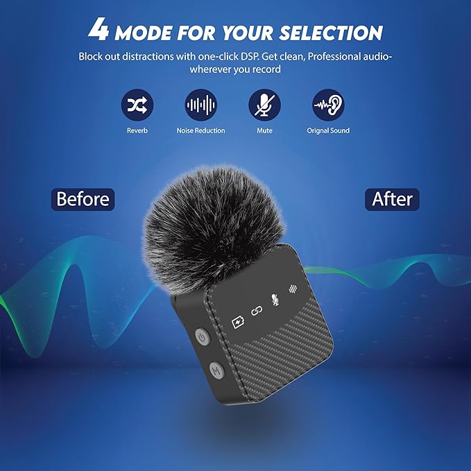 Wireless Lavalier Microphone for iPhone & Android, Auto-Pairing Noise-Reduction Clip-On Mini-Mic with Charging Case, Headphone Monitoring, Wide Compatibility for Recording & Vlogging