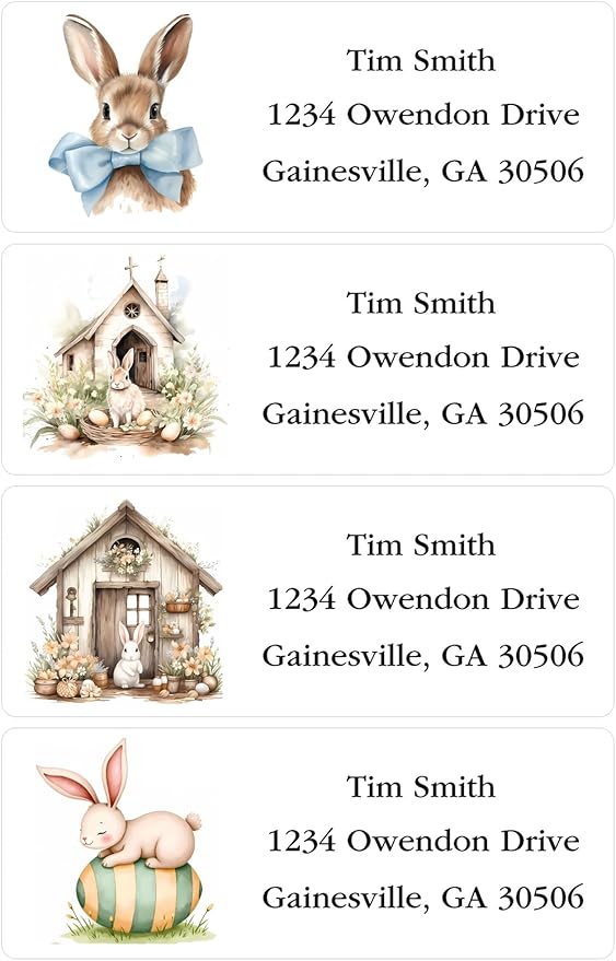 Address Labels Personalized Return Address Labels, 2.6" x 1" Easter Bunny Custom Mailing Label for Envelopes (30-1200) Customized Self Adhesive Stickers Printable Mail Envelope Adress Label, White