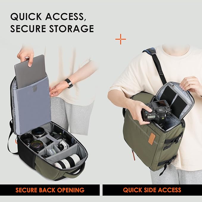 TARION Large Camera Backpacks for Photographers - Waterproof Camera Bag Photography backpack with 15.6" Laptop Compartment Rain Cover Side Access Tripod Holder(TB04 Green)