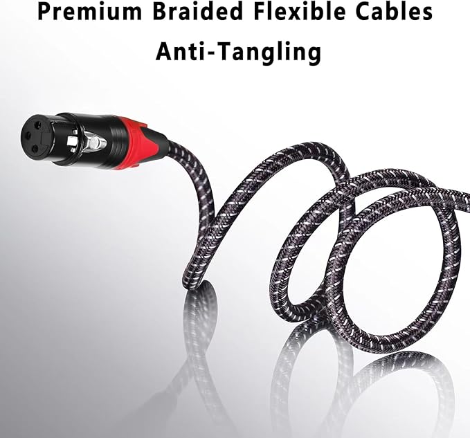 6ft XLR Cables Braided 2 Pack Red Color Coded, Premium XLR Patch Cables Short for Microphone DJ Anti-tangling