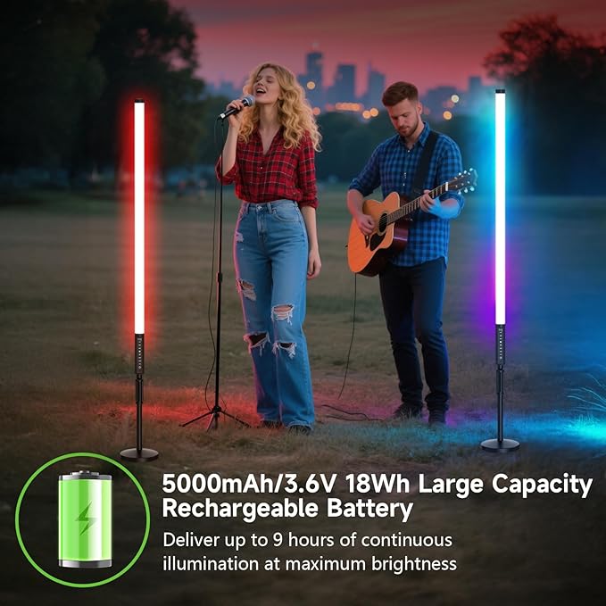 6Pack 3ft RGB Tube Light Portable 5000mAh Battery Powered with Stand Handheld Color Neon Light Bar LED Video Light with Bag for Photography DJ Dance Party Stage Painting Photo Booth Lighting