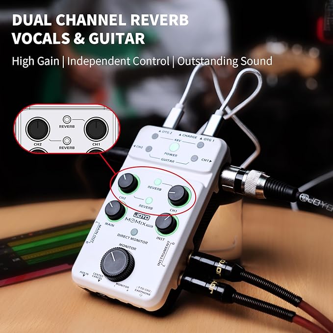 JOYO Audio Mixer USB Audio Interface Stereo XLR+48V Phantom Power Mixer for Live Streaming Recording Podcasting Plug & Play (MOMIX PRO)
