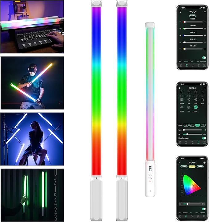 VILTROX P12 2 Pack RGB Tube Light, Full Color RGBWY Handheld LED Stick Light Wand with DMX App Control, 11 Pixel Effects 26 Scenes, Built-in Magnet, 2500-8500K, 2500mAh Battery, PD Fast Charging