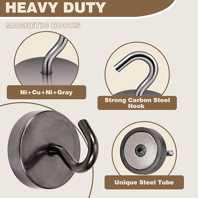 Neosmuk Magnetic Hooks, Cruise Ship Essentials, 80lb+ Heavy Duty Magnetic Hooks for Cruise Cabins, Refrigerator, Grill, Hanging, and Travel | Extra Strong Must-Haves Magnet Hook,Grey, 5 Pack