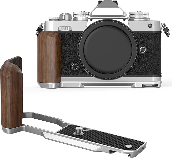 SMALLRIG Z fc Wooden Handgrip, L-Shape Grip Holder for Nikon Z fc Camera, Retro-Style Side Handle with 1/4"-20 Threaded Hole, Cold Shoe, Quick Release Plate for Arca (Sliver) - 4803