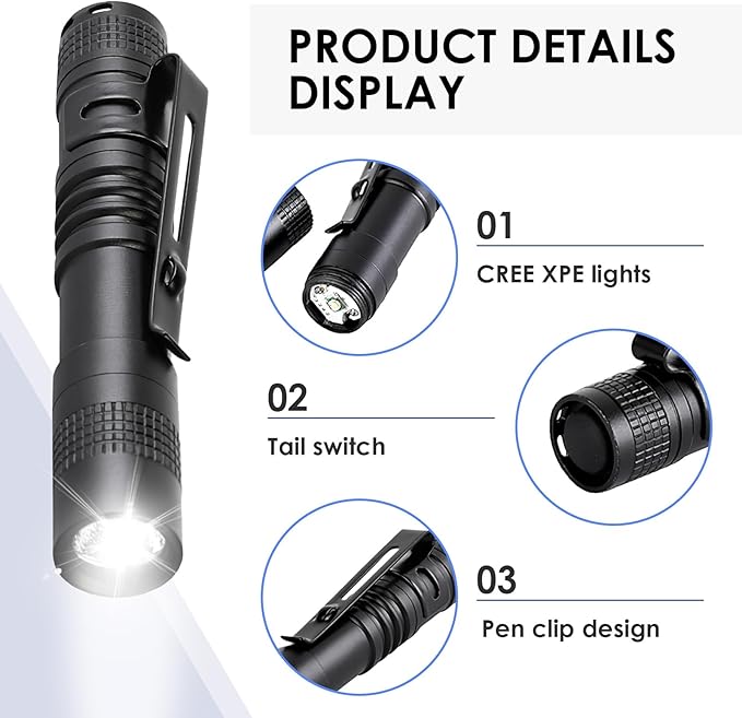 Mini Flashlight, AAA Small Pen Light with Clip, Portable 500lm Pocket Pen Flashlight for Inspection Repair Outdoor Emergency (6 Pack, Multicolor, 3.5")