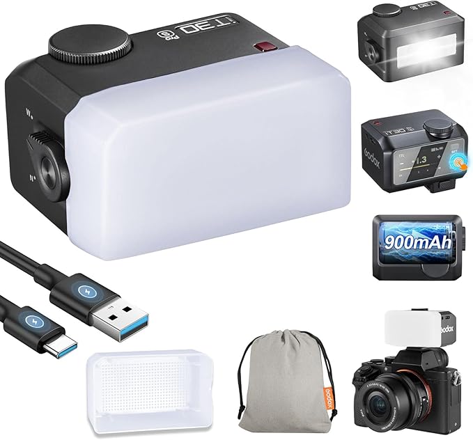 GODOX IT30Pro S GN15 IT30 Pro S IT30ProS IT30Pro-S TTL Mini Flash Kit for Sony with White Diffuser HSS 1/8000s 2.8" Full-Color Touchscreen(Black)——Godox Authorized Distributor