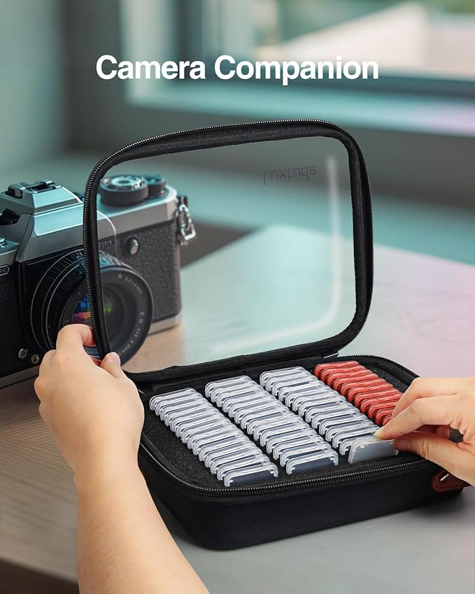 Luxtude SD Card Holder Case, Hard Memory Card Cases, 42 SD Holders, 14 TF Holders, 56 Slots