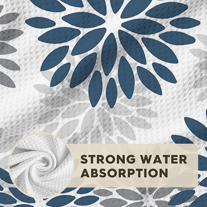 Artoid Mode Aqua Dahlia Floral Kitchen Towels Dish Towels, 18x26 Inch Quick Dry Microfiber Cloth Hand Towels for Kitchen Drying Set of 2
