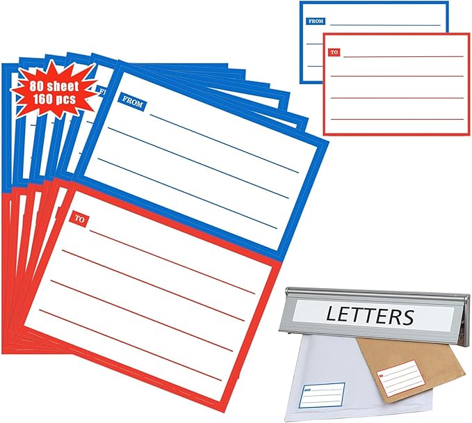 to from Return Address Mailing Labels 160pcs Blank Mail Shipping Permanent Adhesive Postage Guaranteed Stickers 4.5x3.5 Inch Handwriting to/from Gift Tags for School,Home&Office,Red Blue