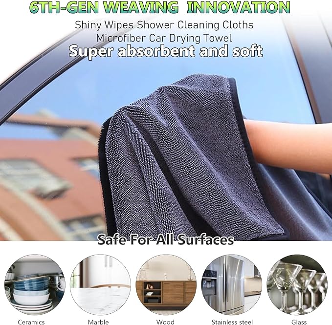 Shiny Shower Cleaning Wipes, Drying Towels, Shower Doors Wipes Drying Towels,16 * 24" Streak Free Glass Window Car Mirror Super Absorben Microfiber Cleaning Cloths (1pc grey16*24")
