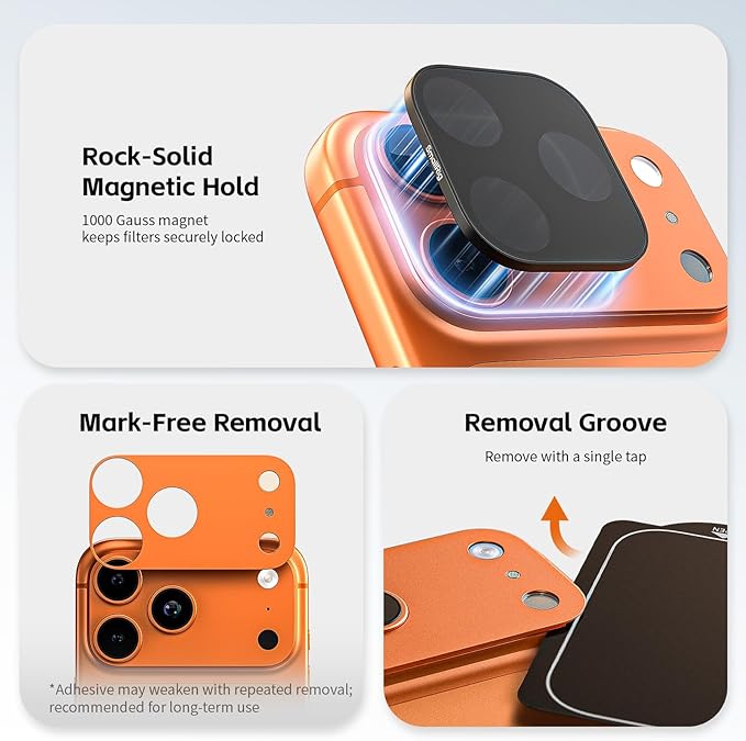 SmallRig Square ND & Black Mist Filter Kit for iPhone 17 Pro, Magnetic Lens Filters with Base Mount, Black Mist Diffusion 1/4 Filter/ND2/ND4/ ND8/ND16/ND32, 6 Pack, Orange- 6072