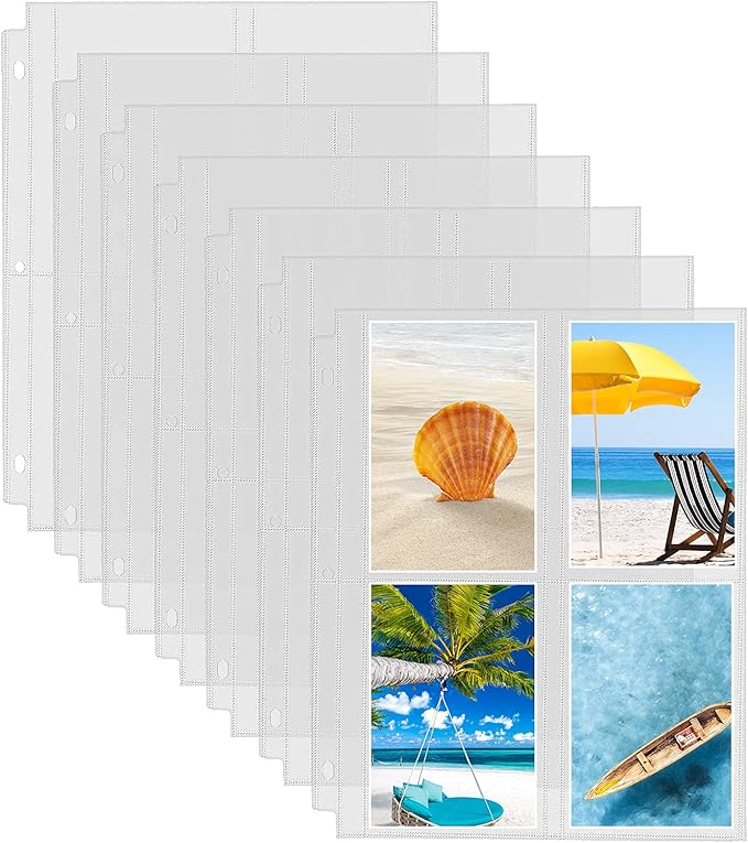Fabmaker 30 Pack Photo Sleeves for 3 Ring Binder - (3.5x5, for 240 Photos), Archival Photo Page Protectors 3.5x5, Clear Plastic Photo Album Refill Pages Photo Pockets, Postcard Sleeves, Seed Binders