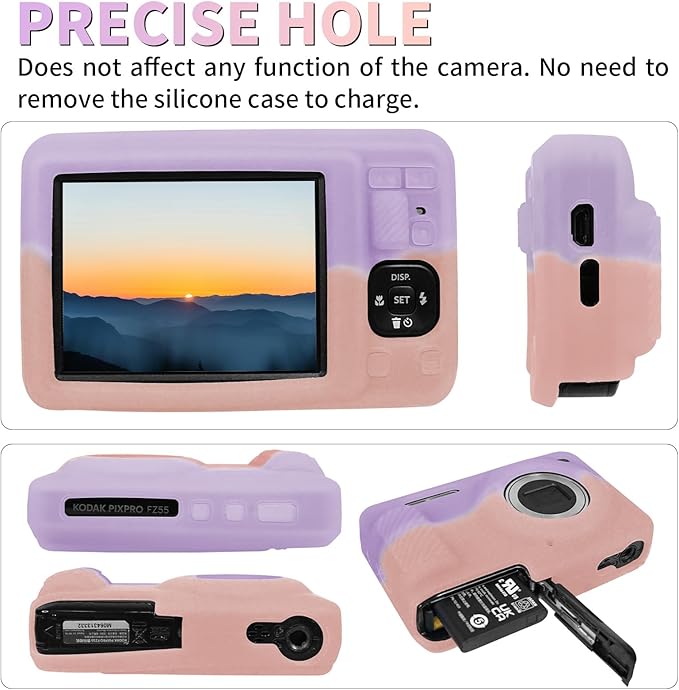 Easy Hood Camera Case for Kodak PIXPRO FZ55, Soft Silicone Cover Anti-Scratch Slim Fit FZ55 DSLR Camera Sleeve Body Skin Travel Protective Case, Pink Orange