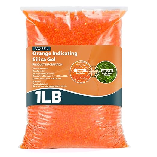 VOISEN 1LBS Orange Indicating Silica Gel Desiccant Beads,Reusable Desiccant Industry Standard 3-5 mm,Desiccant for 3D Printer,Electronic,Clothes,Painting,Jewelry