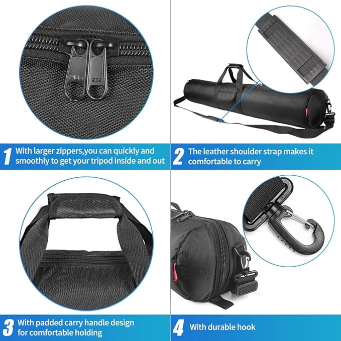HEMMOTOP Tripod Bag, 47x7in All Sides Thick Tripod Carrying Case with Shoulder Strap and Handle, Heavy Duty Light Stand Bag with Two Zippered Pockets for Pool Cue, Speaker Stand -R12018