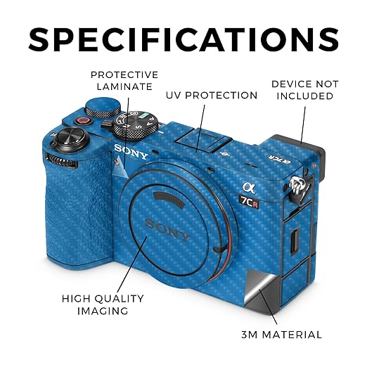 Carbon Fiber Camera Skin Compatible with Sony Alpha 7CR Camera (2023) - Solid Blue - Premium 3M Vinyl Protective Wrap Decal Cover - Easy to Apply | Crafted in The USA by MightySkins