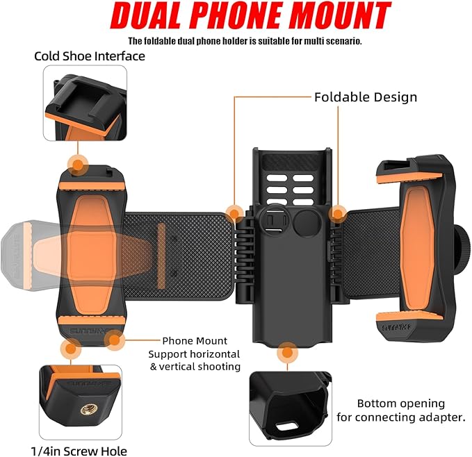 Pocket3 Dual Phone Extension Holder for DJI Osmo Pocket 3 Camera Handle Accessories Cold Shoe Adapter Expansion Mount Mic Light Tripod