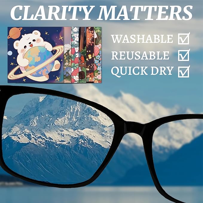 CREATCABIN 6 Packs Cute Bear Glasses Cleaning Cloth Microfiber Cloth Soft Multi-Color Cleaner Sunglasses Reusable Thicken Wipes Cloths for Eyeglasses Camera Cell Phone Lens Screens Glasses 6 x 6 Inch