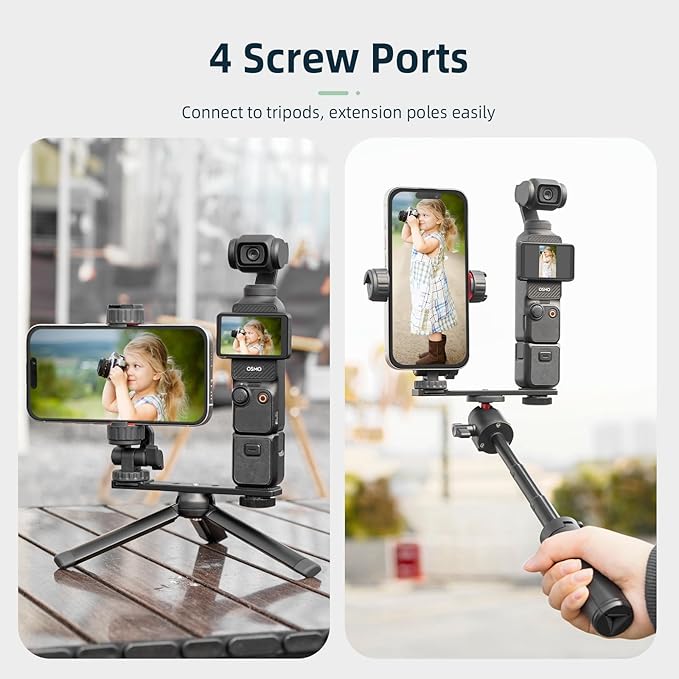 BRDRC Pocket 3 Phone Holder Mount, Metal Expansion Adapter Phone Clip with 1/4” Screw and Cold Shoe for DJI Osmo Pocket 3 Creator Combo Accessories - Can be Used with Tripod Selfie Stick