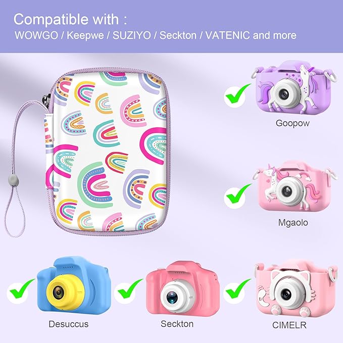 FINTIE Kids Camera Case Compatible with Goopow/Seckton/Dylanto/Mgaolo/Masterbee/CIMELR/Desuccus Kids Digital Camera Toys, Children Carrying Bag, Birthday Festival Gift, Dreamy Rainbow