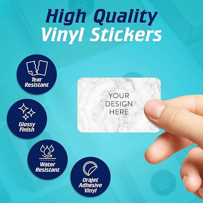 100 Custom Vinyl Stickers - Upload Your own Image, Text, Design, Logo - Personalized Logo Labels for Handmade, Packaging, Bottle, Jars, Candle, Brand Stickers (Silver Marble, 6x4)