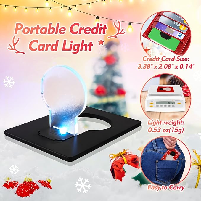 Credit Card Lights, Mini Portable Led Pocket Lamps Light Foldable Wallet Purse Lamps for Christmas Gift Party Favors, 10 pcs Black Card White Color Light