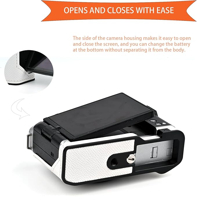 Uchandmade Handmade Genuine Leather Camera Half Case for Fujifilm X-M5/Fujifilm X-M5 Camera Case/Fujifilm X-M5 Case - Top Layer Cowhide Body + Metal Base Plate (White)