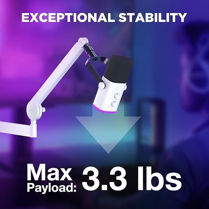 InnoGear Low Profile Mic Arm, 360° Rotatable Microphone Boom Arm Mic Stand for Fifine AM8 K669B Blue Yeti HyperX QuadCast SoloCast AT2020, with Mic Clip 3/8" to 5/8", 3/8" to 1/4" Adapter, White