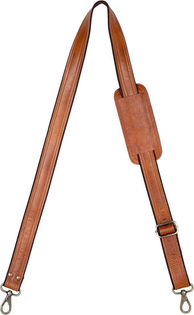 Bag Strap Replacement - Genuine Leather 57" Adjustable Shoulder Strap for Messenger, Laptop, Camera, Travel Bags