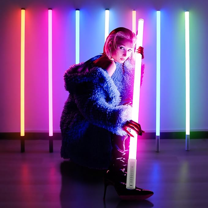 6Pack 4ft Portable 5000mAh Battery Powered RGB Tube Light with Case Handheld Color Neon Lights Bar Stand for LED Video Studio Light Stick Photography DJ Dance Party Stage Photo Booth Lighting