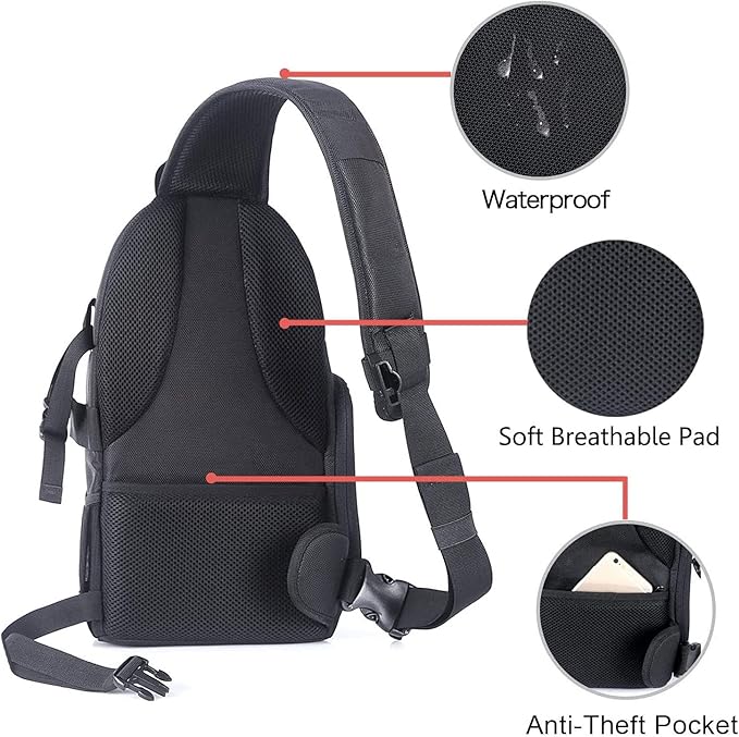 MOSISO Camera Sling Bag, DSLR/SLR/Mirrorless Camera Case Shockproof Photography Camera Backpack with Tripod Holder & Removable Modular Inserts Compatible with Canon/Nikon/Sony/Fuji, Black