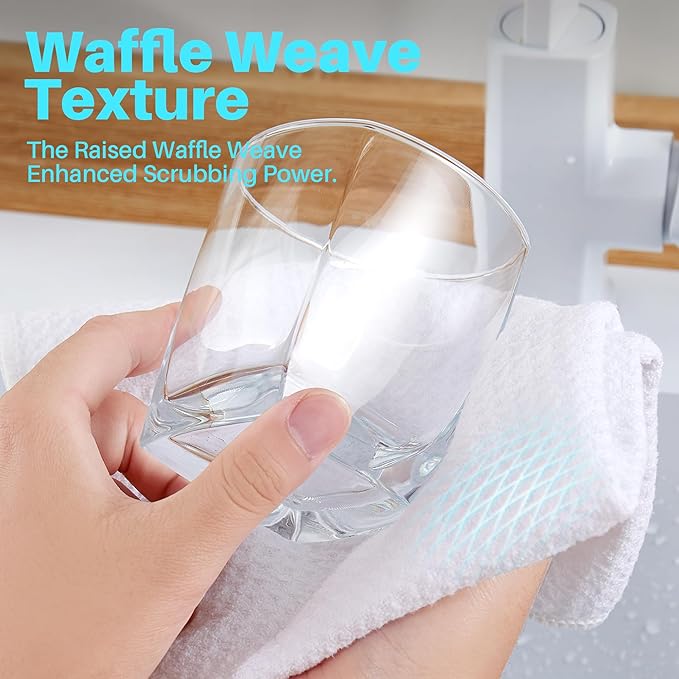JOYMOOP Microfiber Waffle Weave Cleaning Cloth,Highly Absorbent Kitchen Towels,Quick Drying Lint Free Dish Towels for Kitchen,6 Pack,White,15.7×15.7 inch