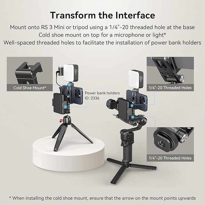 SmallRig Phone Support for DJI Stabilizers, Adjustment Phone Mount Adapter with 1/4"-20 Threaded Hole, Cold Shoe for DJI RS 4 Mini/RS 4 Pro/RS 3 /RS 3 Pro/RS 3 Mini/RS 2 / RS C2 / R S/R SC - 4301