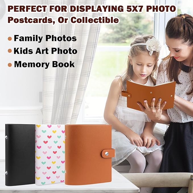 2 Pack Small Photo Album 5x7 Holds 52 Pictures Leather Cover 5 x 7 Album Mini Picture Book Acid Free Inner Pages Portable Albums Book for Wedding Family Boys Girls Art Work(Brown)