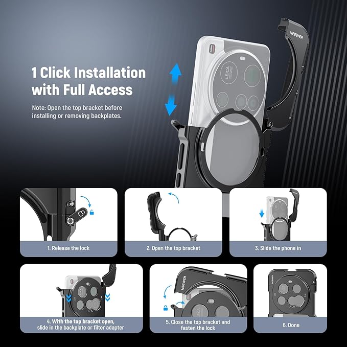 NEEWER 15 Ultra Cage, Quick Release Video Rig Case Phone Stabilizer Holder Compatible with Xiaomi 15 Ultra with 67mm Filter Adapter & 17mm Lens Backplate for Video Recording Filming, PA091 Black