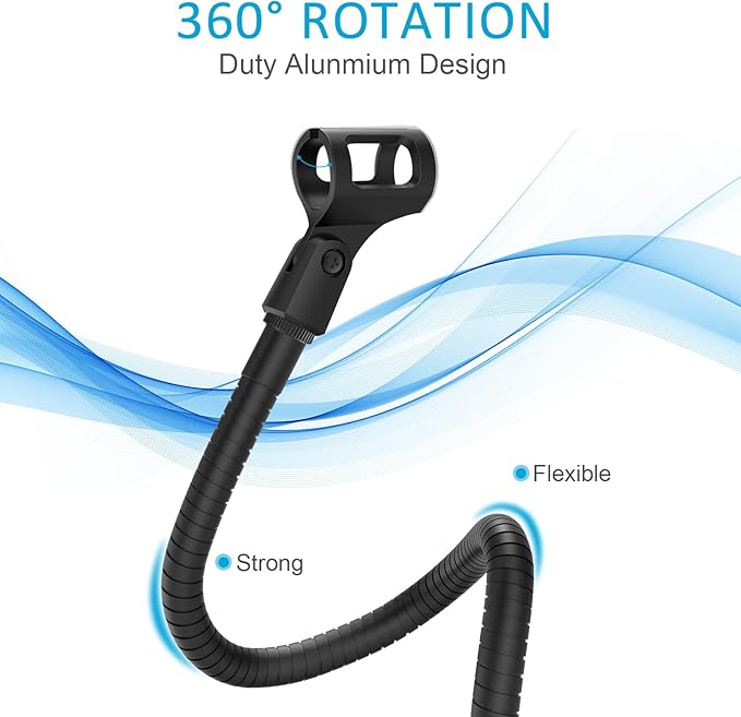 ZealSound Microphone Arm Stand,19 Inch Long Universal Gooseneck Desktop Mic Stand with 3/8" to 5/8" Adapter and Microphone Clip Holder, Upgraded Heavy Duty Desk Clamp for Blue Snowball Ice Mics Spark