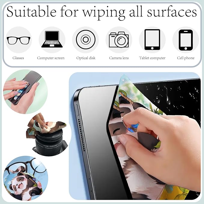 CREATCABIN 6 Packs Cute Panda Glasses Cleaning Cloth Microfiber Cloth Soft Multi-Color Cleaner Sunglasses Reusable Thicken Wipes Clothes for Eyeglasses Camera Cell Phone Lens Screens 6 x 6 Inch