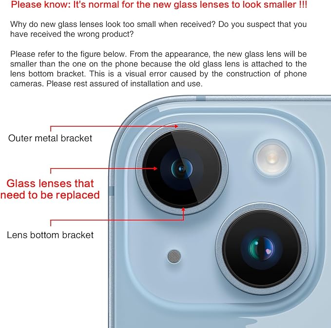 ASDAWN Back Rear Camera Lens Glass Replacement for iPhone 14 6.1 inch and 14 Plus 6.7 inch with Pre-Installed Adhesive, Back Lens Glass with Installation Manual + Repair Tool Set