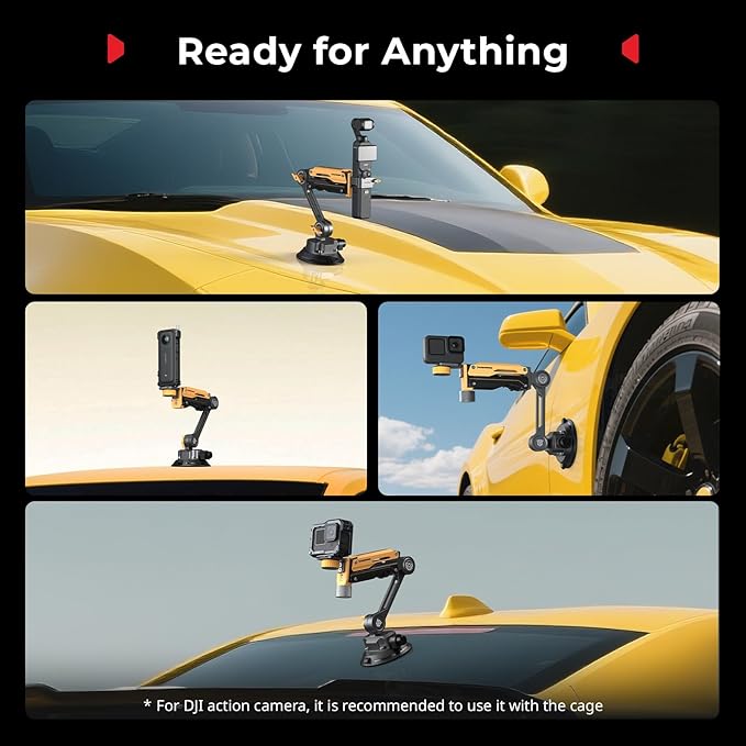 SMALLRIG Mini Shock Absorber Arm, 4" Vacuum Suction Cup, Double Spring and Hydraulic Damping, Car Mount for DJI Action 6/5 Pro/Pocket 3, for GoPro Hero 13/12, for Insta360 X5/4(Bumblebee Edition)-5528