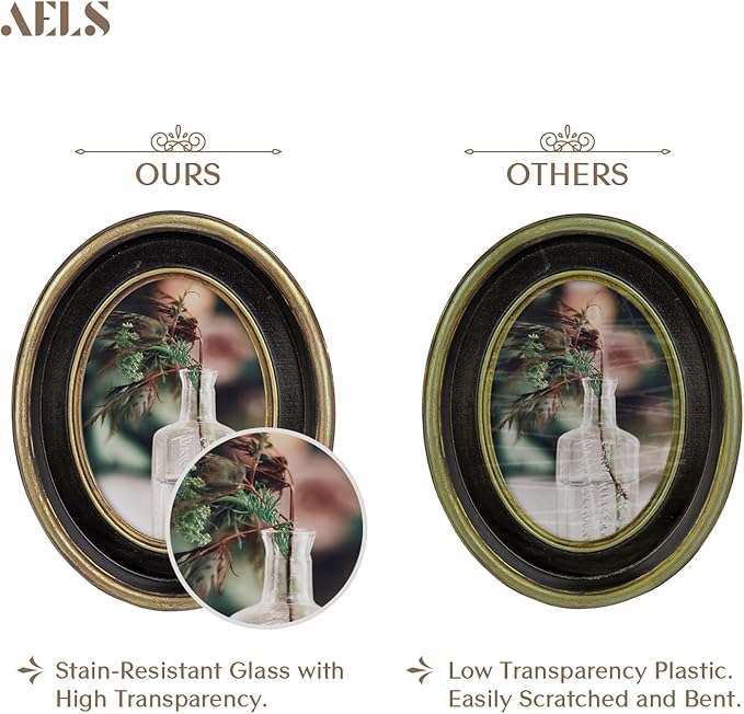 AELS 2.5x3.5 Inch Small Wallet Size Vintage Picture Frame, Elegant Antique Mini Photo Frames with Glass Front, Photo Display, Tabletop Wall Hanging, Gift Ideas, Black Oval with Gold Trim