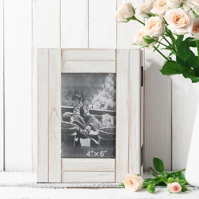 RiteSune Rustic Picture Frame White, 4X6 Picture Frame College, 3 Photo Frame Hinged Farmhouse Picture Frames Desk Photo Frame for Home Office