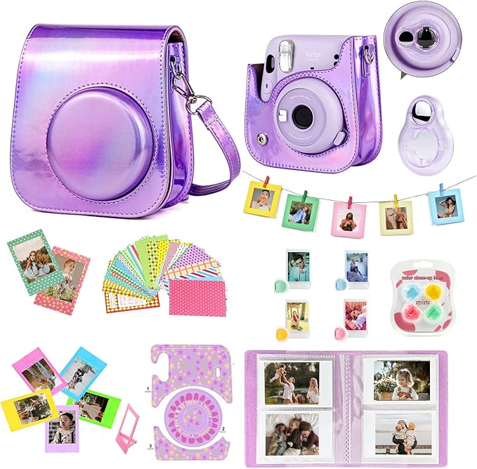 WOGOZAN Mini 11 Accessories for Fujifilm Instax Mini 11 Instant Camera Include Case, Color Filters, Photo Album, 2x3 Frames, Selfie Lens and Stickers (Magic Purple) (No Camera)
