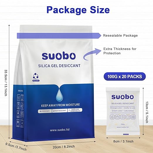 Silica Gel Packets, 100 Gram 20 Packs Moisture Absorbers with Color Indicating, Food Safe Desiccant Packs for Storage, Silica Packets for Foods, Electronics, Closet, 3D Filaments