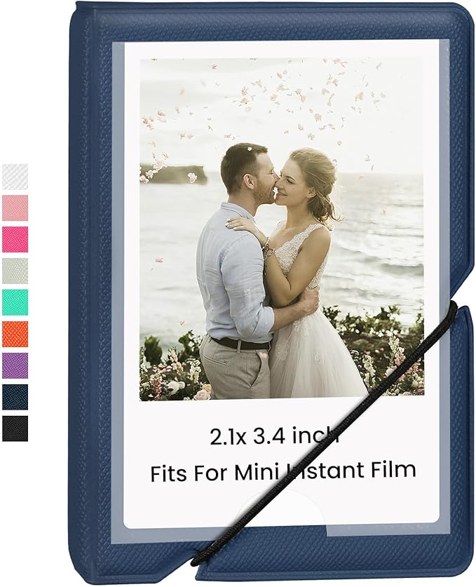 Lifting Mini Photo Album with 28 Pocket 2x3 Inch Pictures Fits for Fujifilm Instax Mini 7s 8 9 11 25 26 40 50s 90 Evo Z2300 Instant Camera, Polaroid Snap,Kpop Photocard Holder (Marine Blue)